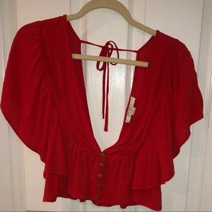 Red flowy cropped blouse